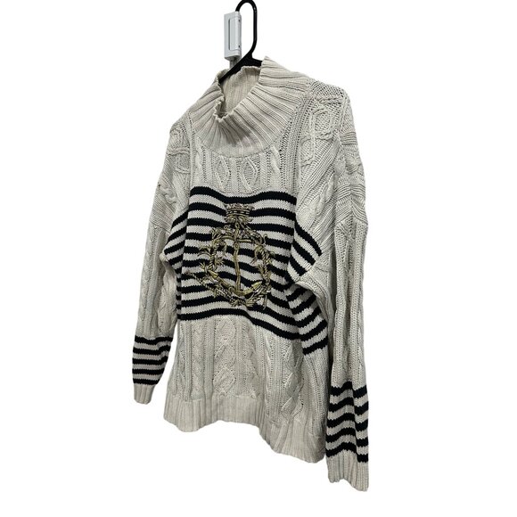 Ann Taylor Cable Knit Sweater Mockneck Anchor Emblem - Picture 3 of 7